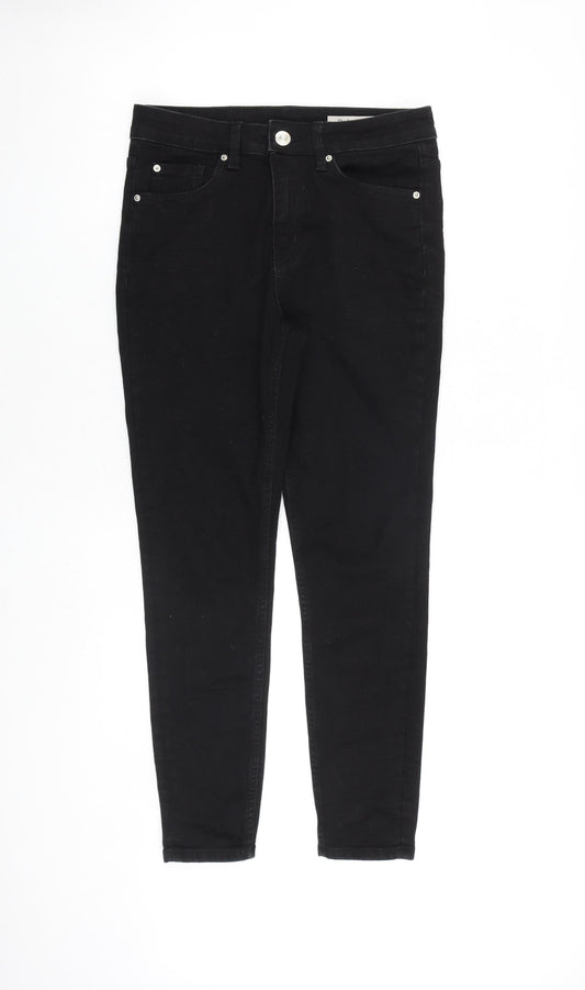 Marks and Spencer Womens Black Cotton Skinny Jeans Size 10 Slim Zip
