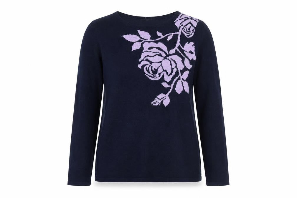 M&Co Womens Blue Round Neck Floral Polyester Pullover Jumper Size 10 - Flower Print