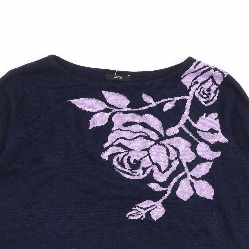 M&Co Womens Blue Round Neck Floral Polyester Pullover Jumper Size 10 - Flower Print