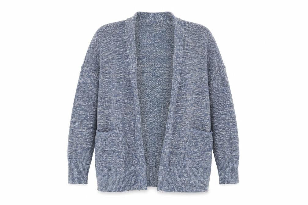 VILA Womens Blue V-Neck Geometric Cotton Cardigan Jumper Size S