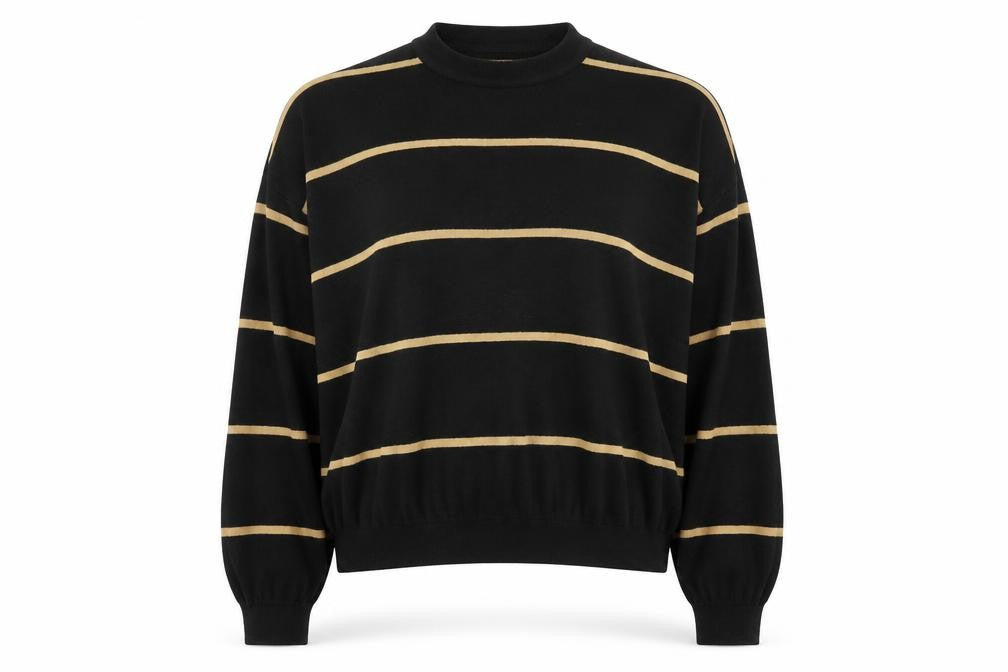 Loon Womens Black Round Neck Striped Acrylic Pullover Jumper Size XL