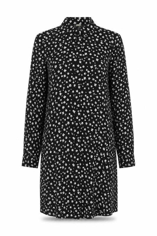 H&M Womens Black Floral Viscose Shirt Dress Size 8 Collared Button