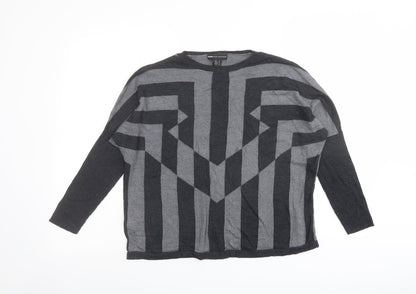 Mango Womens Grey Round Neck Geometric Viscose Pullover Jumper Size M