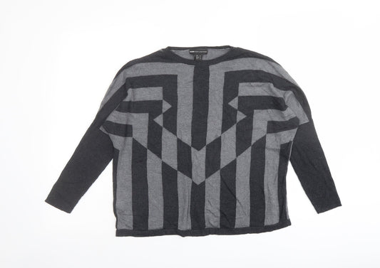 Mango Womens Grey Round Neck Geometric Viscose Pullover Jumper Size M