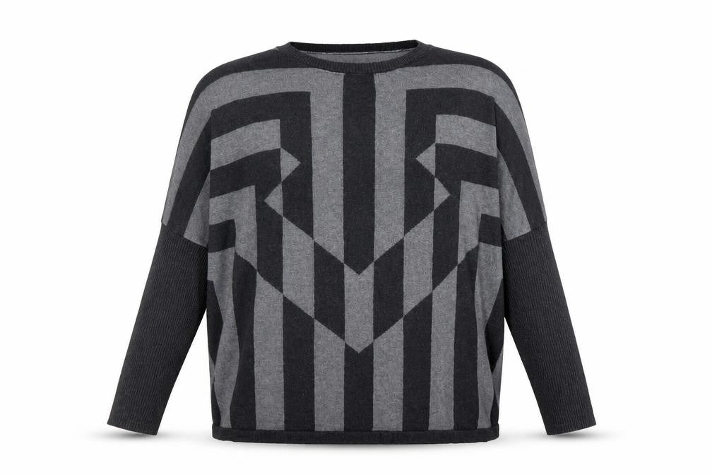 Mango Womens Grey Round Neck Geometric Viscose Pullover Jumper Size M