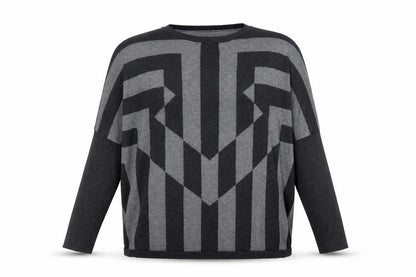 Mango Womens Grey Round Neck Geometric Viscose Pullover Jumper Size M