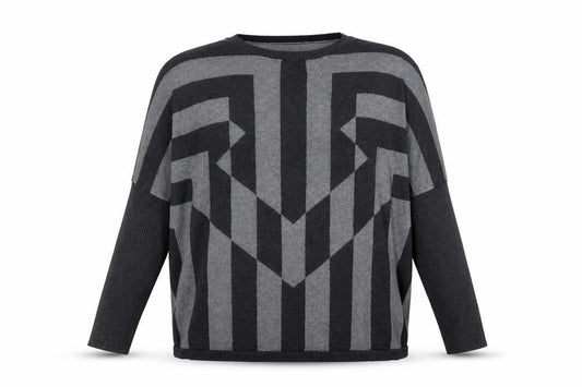 Mango Womens Grey Round Neck Geometric Viscose Pullover Jumper Size M