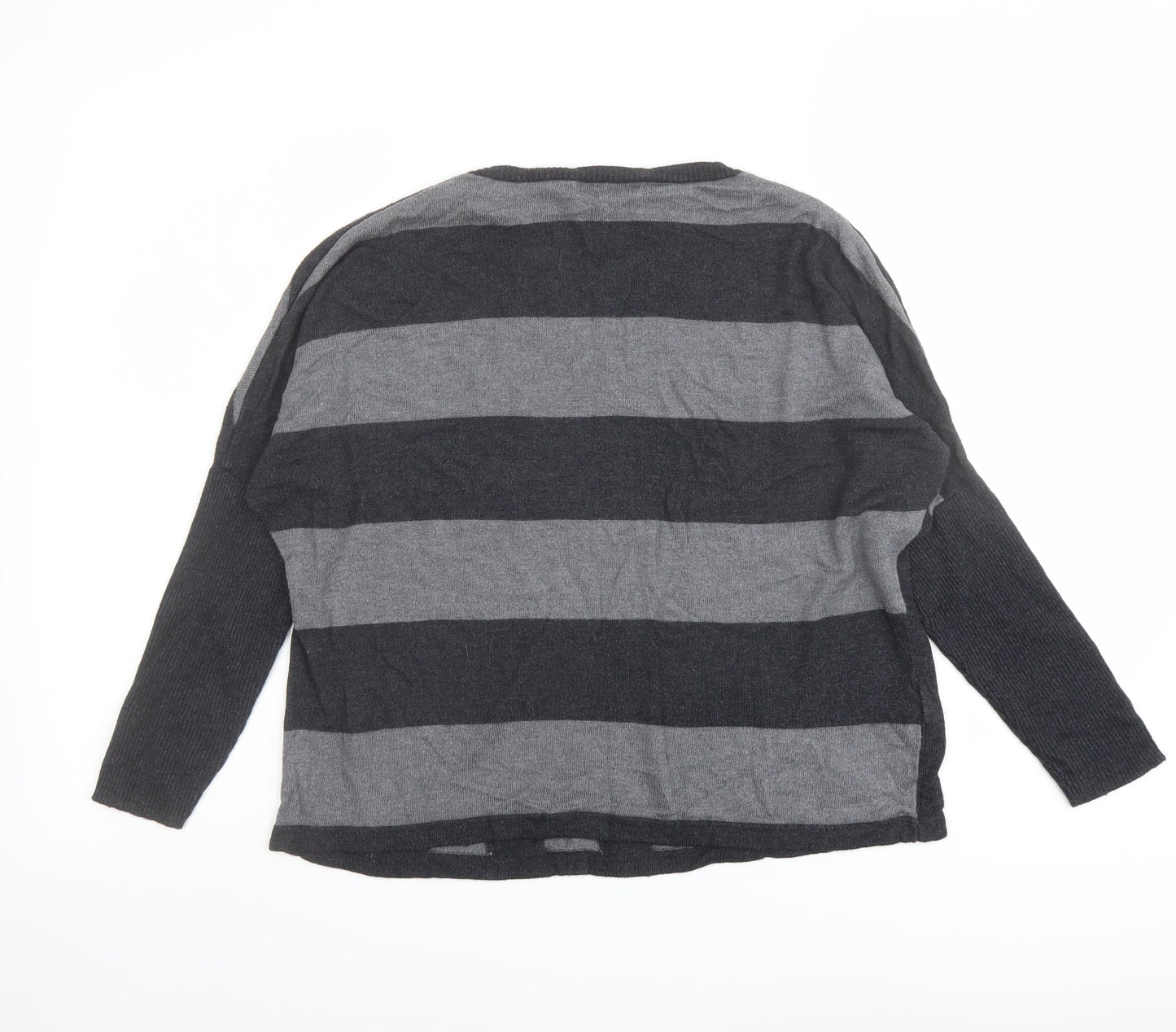 Mango Womens Grey Round Neck Geometric Viscose Pullover Jumper Size M
