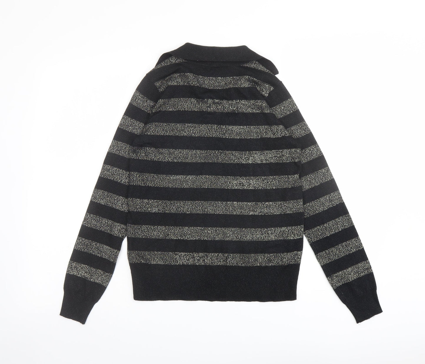 Marks and Spencer Womens Black Collared Striped Viscose Pullover Jumper Size XS