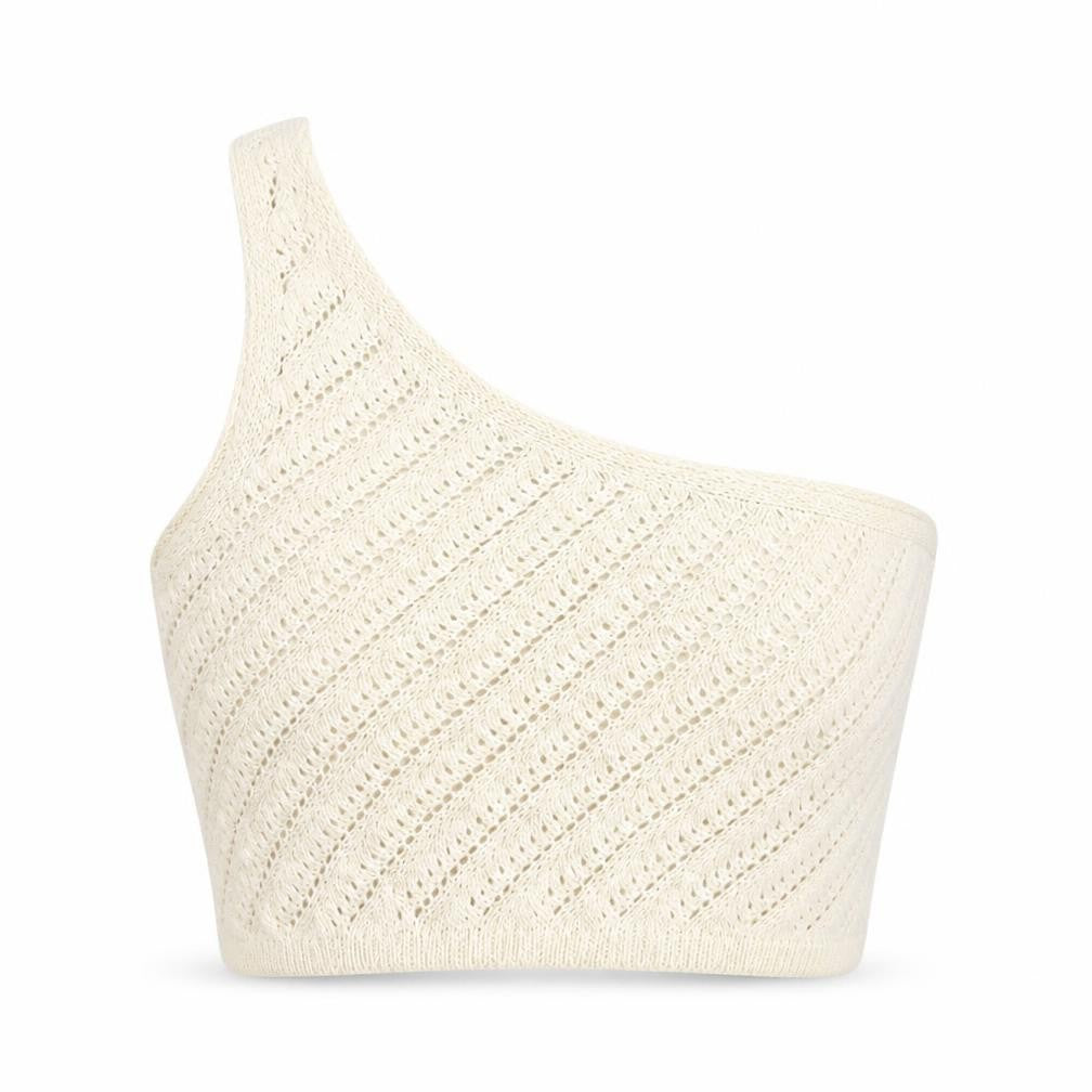 Stradivarius Womens Gold Polyester Cropped Tank Size M Off the Shoulder - Asymmetric Neckline