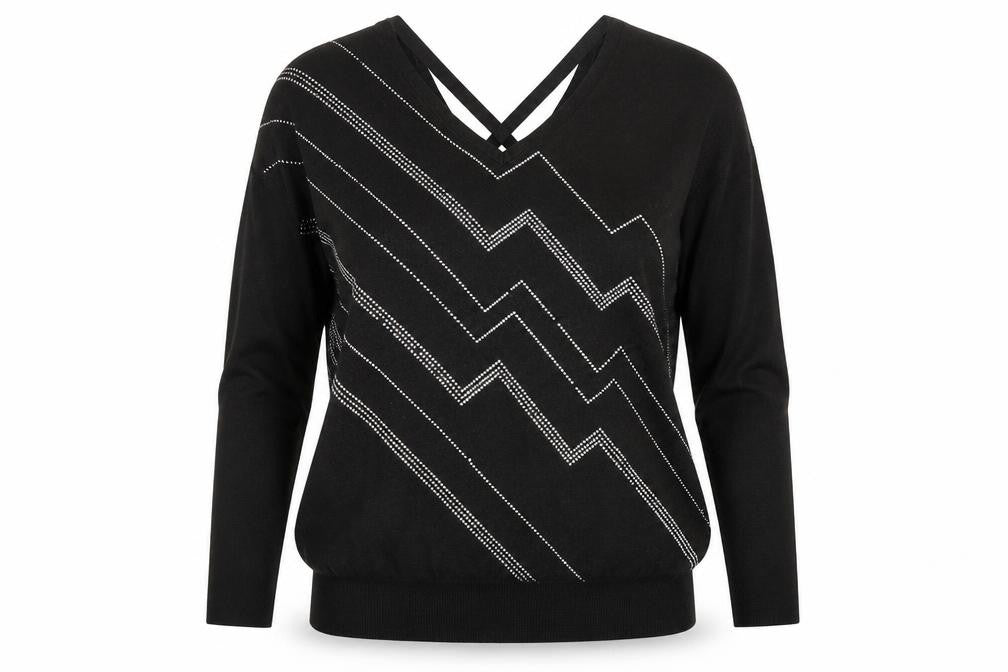 Star Womens Black V-Neck Viscose Pullover Jumper Size 12