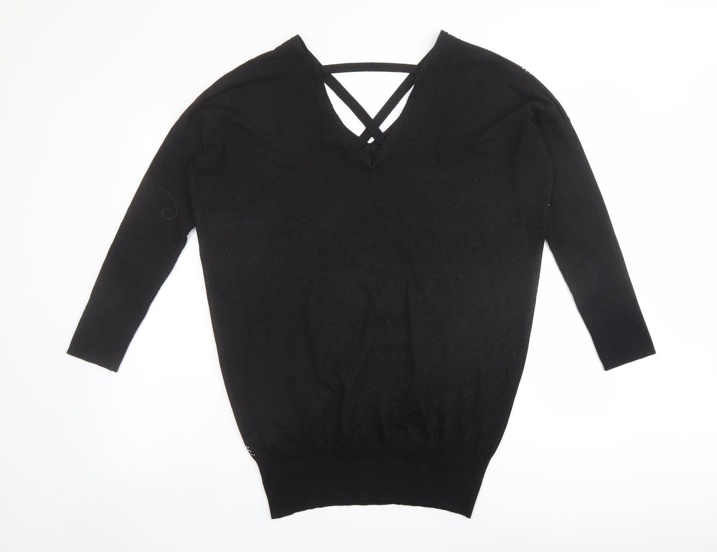 Star Womens Black V-Neck Viscose Pullover Jumper Size 12