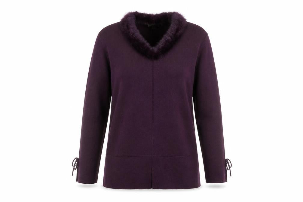 Alterna Womens Purple V-Neck Acrylic Pullover Jumper Size 12 - Feather detail