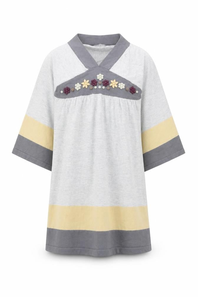BÓBOLI Girls Red Striped Cotton Jumper Dress Size 12 Years V-Neck Pullover