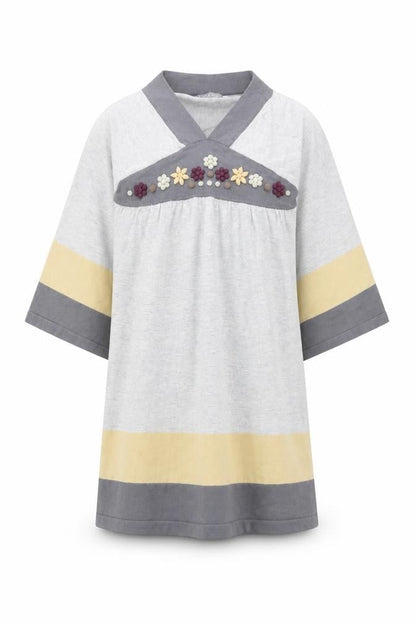 BÓBOLI Girls Red Striped Cotton Jumper Dress Size 12 Years V-Neck Pullover
