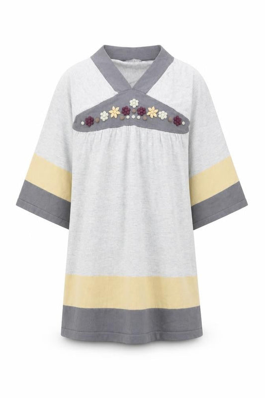 BÓBOLI Girls Red Striped Cotton Jumper Dress Size 12 Years V-Neck Pullover