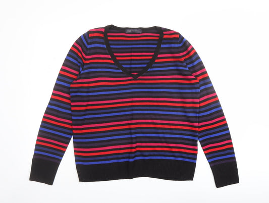Marks and Spencer Womens Multicoloured V-Neck Striped Acrylic Pullover Jumper Size 14