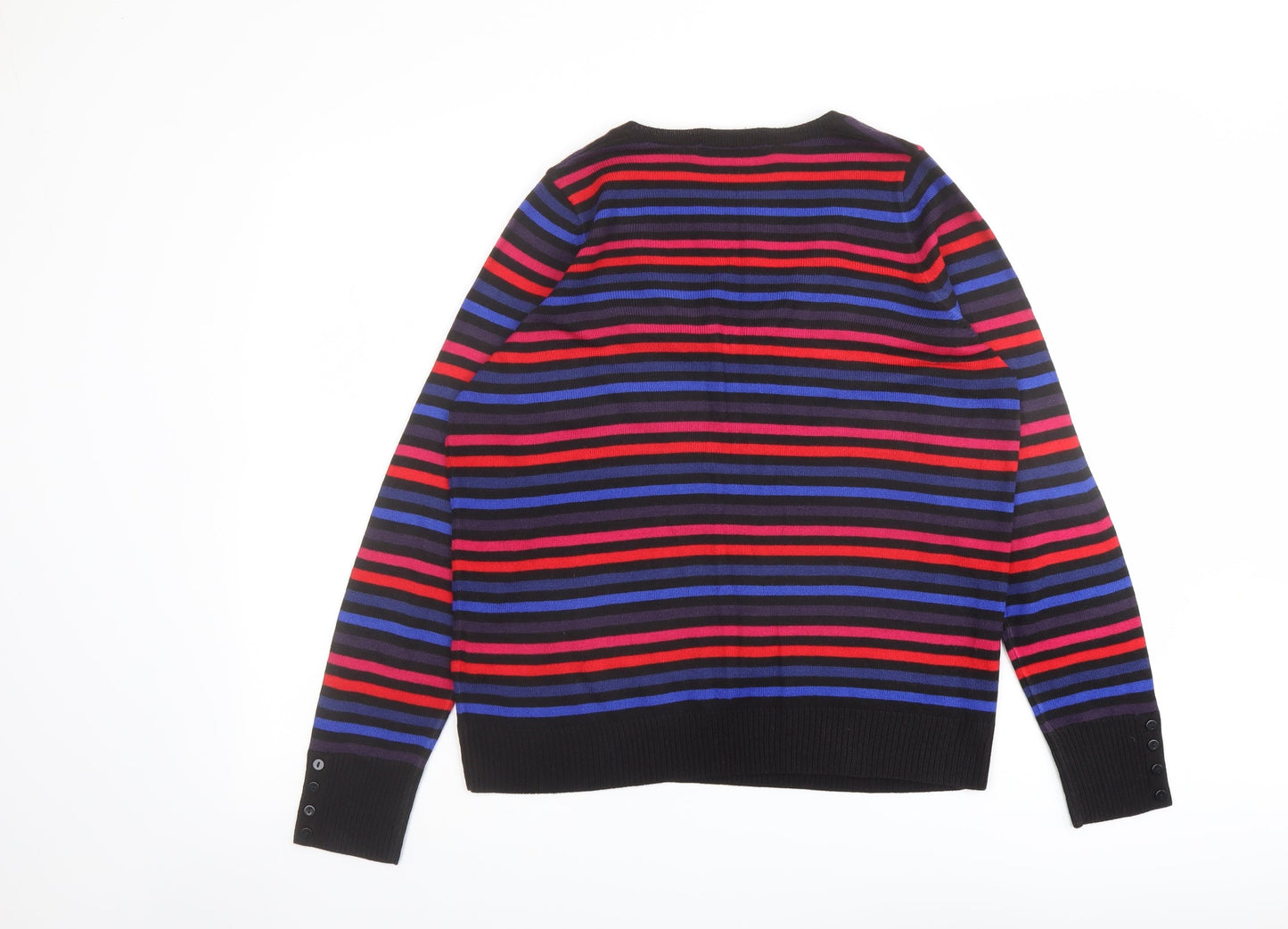 Marks and Spencer Womens Multicoloured V-Neck Striped Acrylic Pullover Jumper Size 14