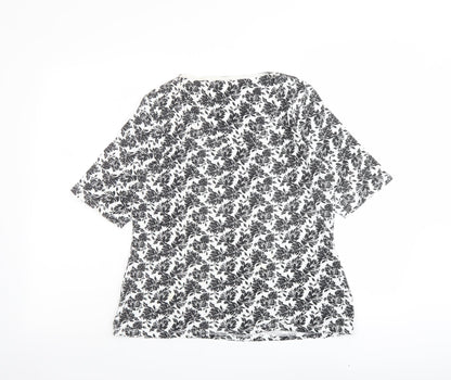 Marks & Spencer Womens Black Geometric Cotton Basic Blouse Size 16 Round Neck