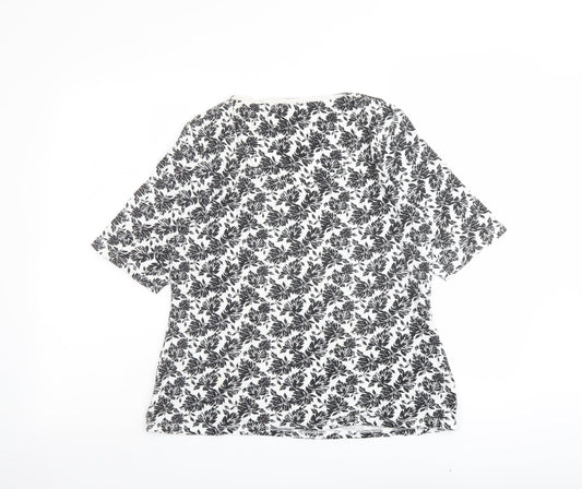 Marks and Spencer Womens Black Geometric Cotton Basic Blouse Size 16 Round Neck