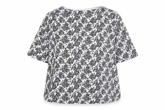 Marks and Spencer Womens Black Geometric Cotton Basic Blouse Size 16 Round Neck