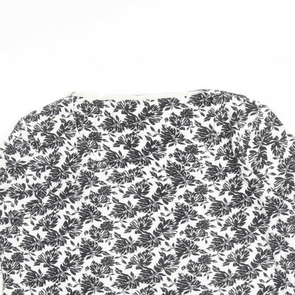 Marks & Spencer Womens Black Geometric Cotton Basic Blouse Size 16 Round Neck