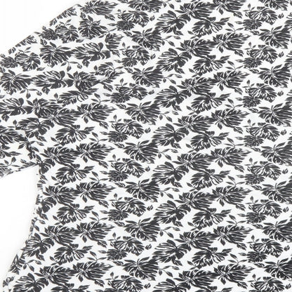 Marks & Spencer Womens Black Geometric Cotton Basic Blouse Size 16 Round Neck