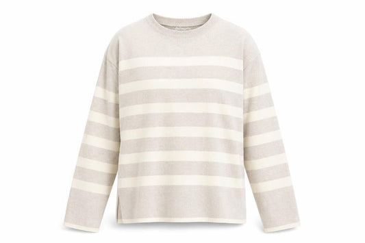 Mango Girls Beige Round Neck Striped Acrylic Pullover Jumper Size 9-10 Years Pullover
