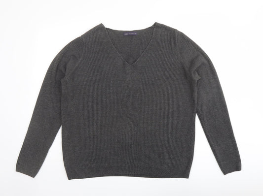 Marks and Spencer Womens Grey V-Neck Acrylic Pullover Jumper Size 18