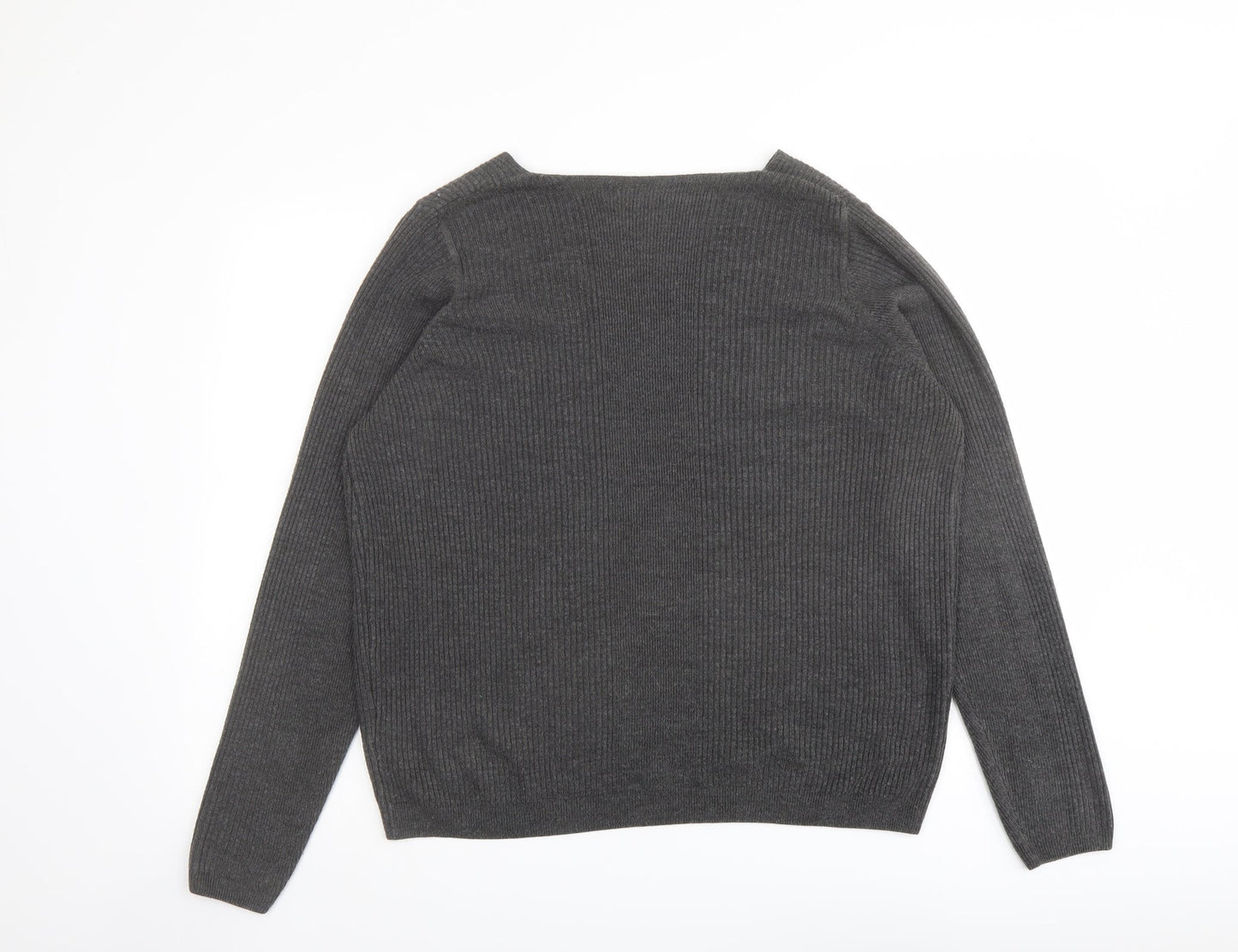 Marks and Spencer Womens Grey V-Neck Acrylic Pullover Jumper Size 18