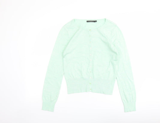 Ana Capri Womens Green Round Neck Viscose Cardigan Jumper Size S