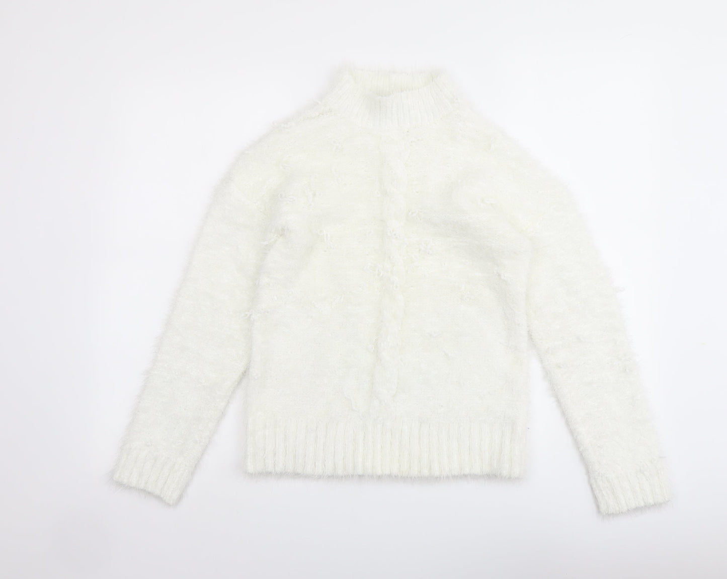 Select Womens Ivory Mock Neck Polyester Pullover Jumper Size L