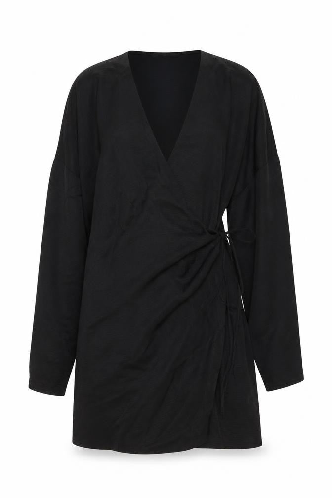Zara Womens Black Polyester Wrap Dress Size S V-Neck Pullover