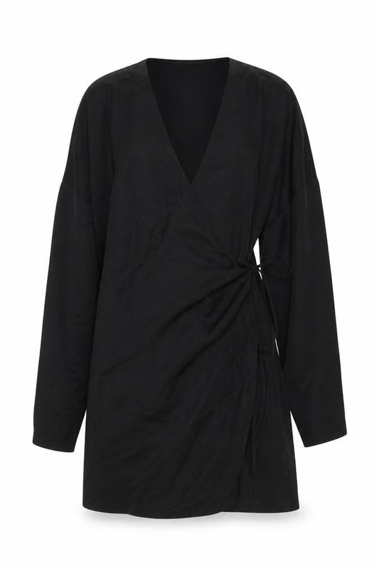 Zara Womens Black Polyester Wrap Dress Size S V-Neck Pullover