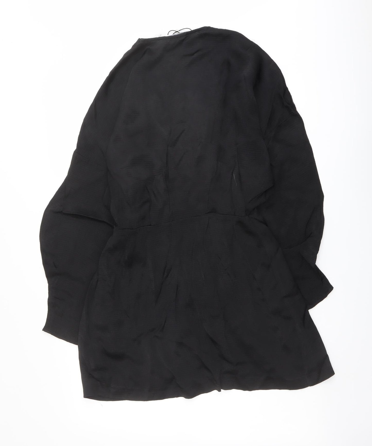 Zara Womens Black Polyester Wrap Dress Size S V-Neck Pullover