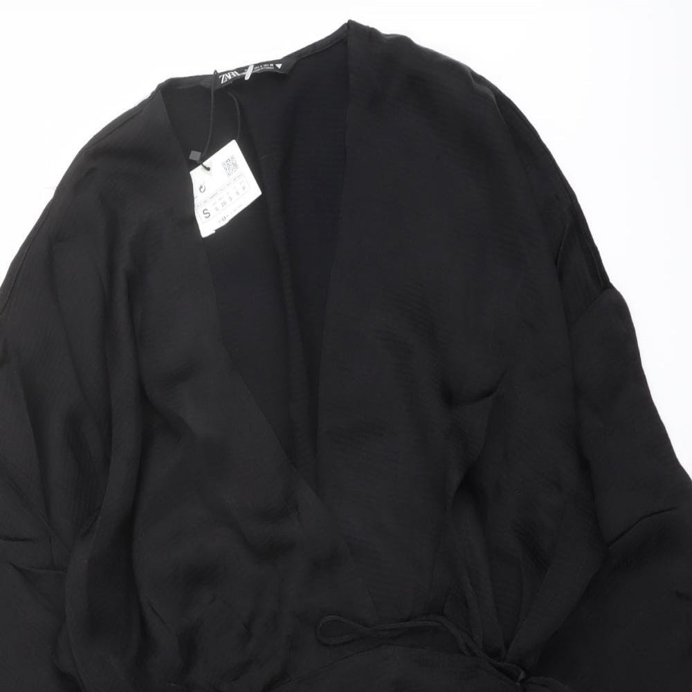 Zara Womens Black Polyester Wrap Dress Size S V-Neck Pullover