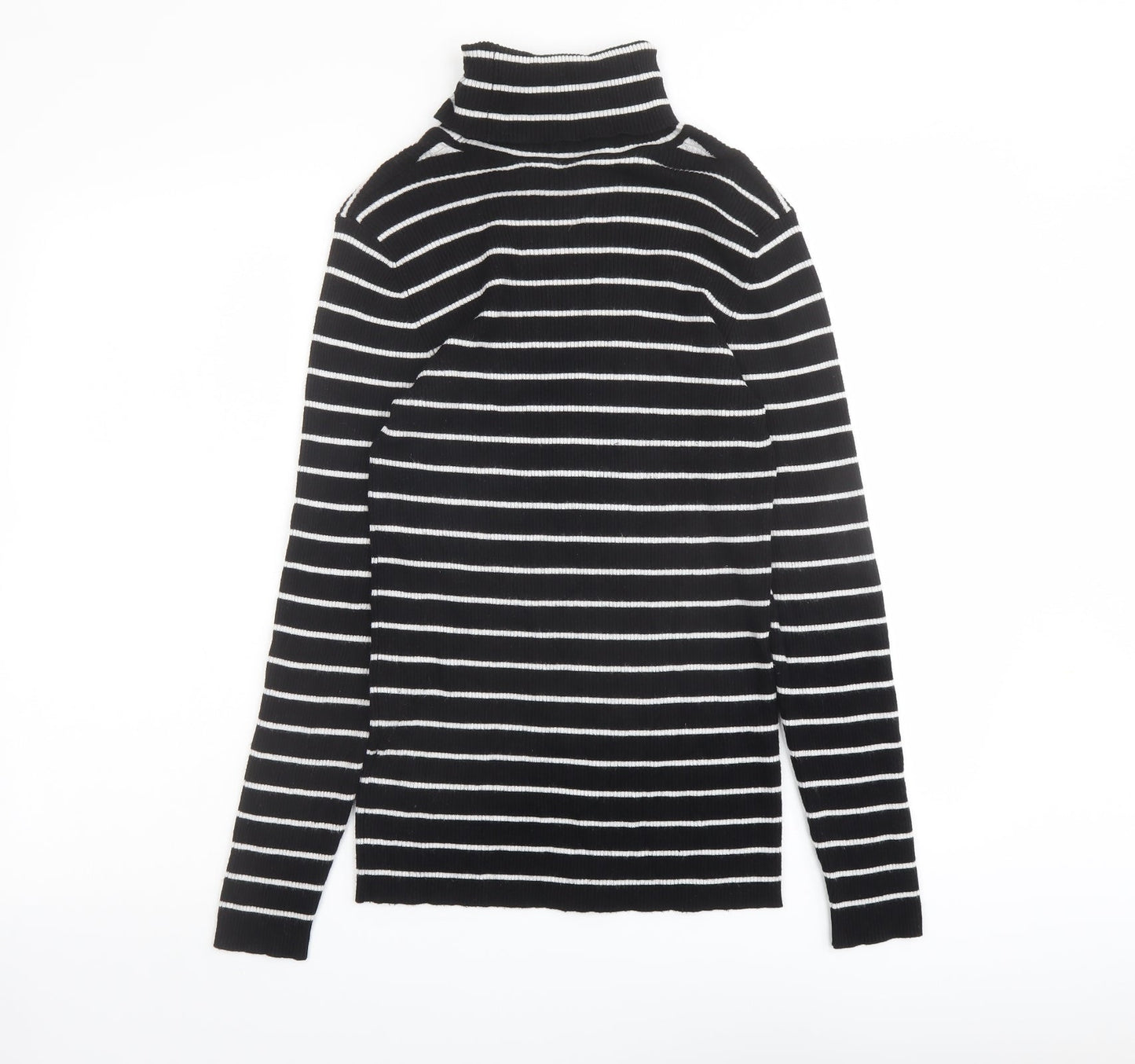 Oasis Womens Black Roll Neck Striped Viscose Pullover Jumper Size M