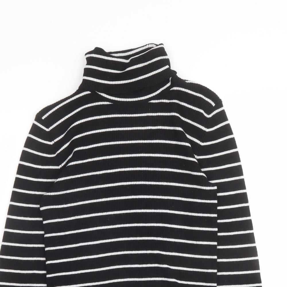 Oasis Womens Black Roll Neck Striped Viscose Pullover Jumper Size M