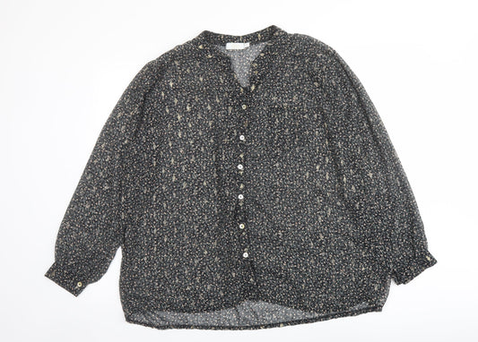 Sarta Womens Black Geometric Polyester Basic Button-Up Size M V-Neck