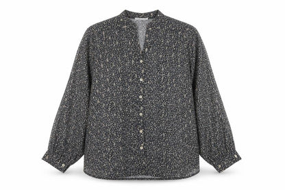 Sarta Womens Black Geometric Polyester Basic Button-Up Size M V-Neck