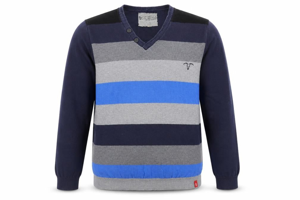 Esprit Mens Blue Square Neck Striped Cotton Pullover Jumper Size L Long Sleeve