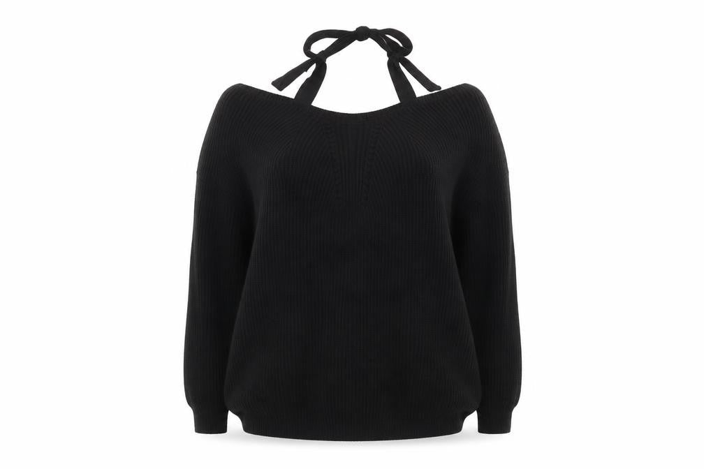 River Island Womens Black Boat Neck Cotton Pullover Jumper Size 6 - Cold shoulder