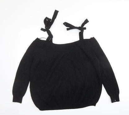 River Island Womens Black Boat Neck Cotton Pullover Jumper Size 6 - Cold shoulder
