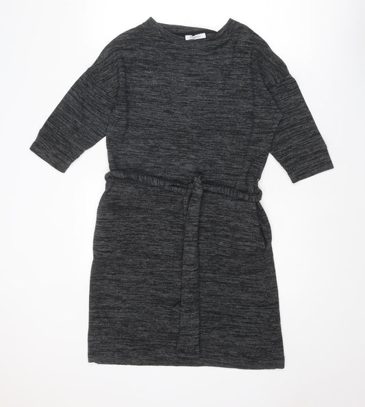 Classic Womens Grey Viscose Jumper Dress Size 6 Round Neck Pullover