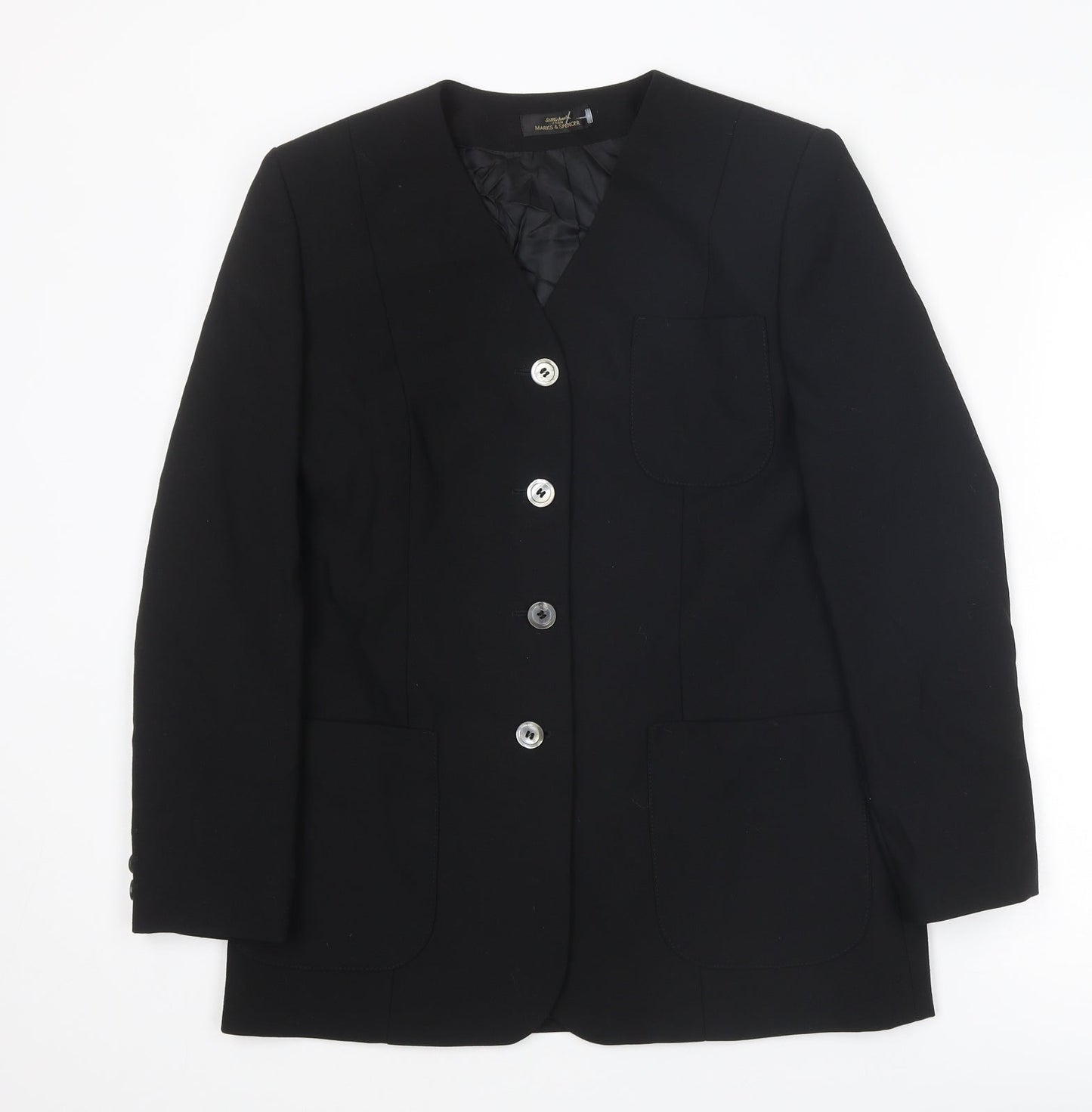 St Michael Womens Black Jacket Blazer Size 10 Button