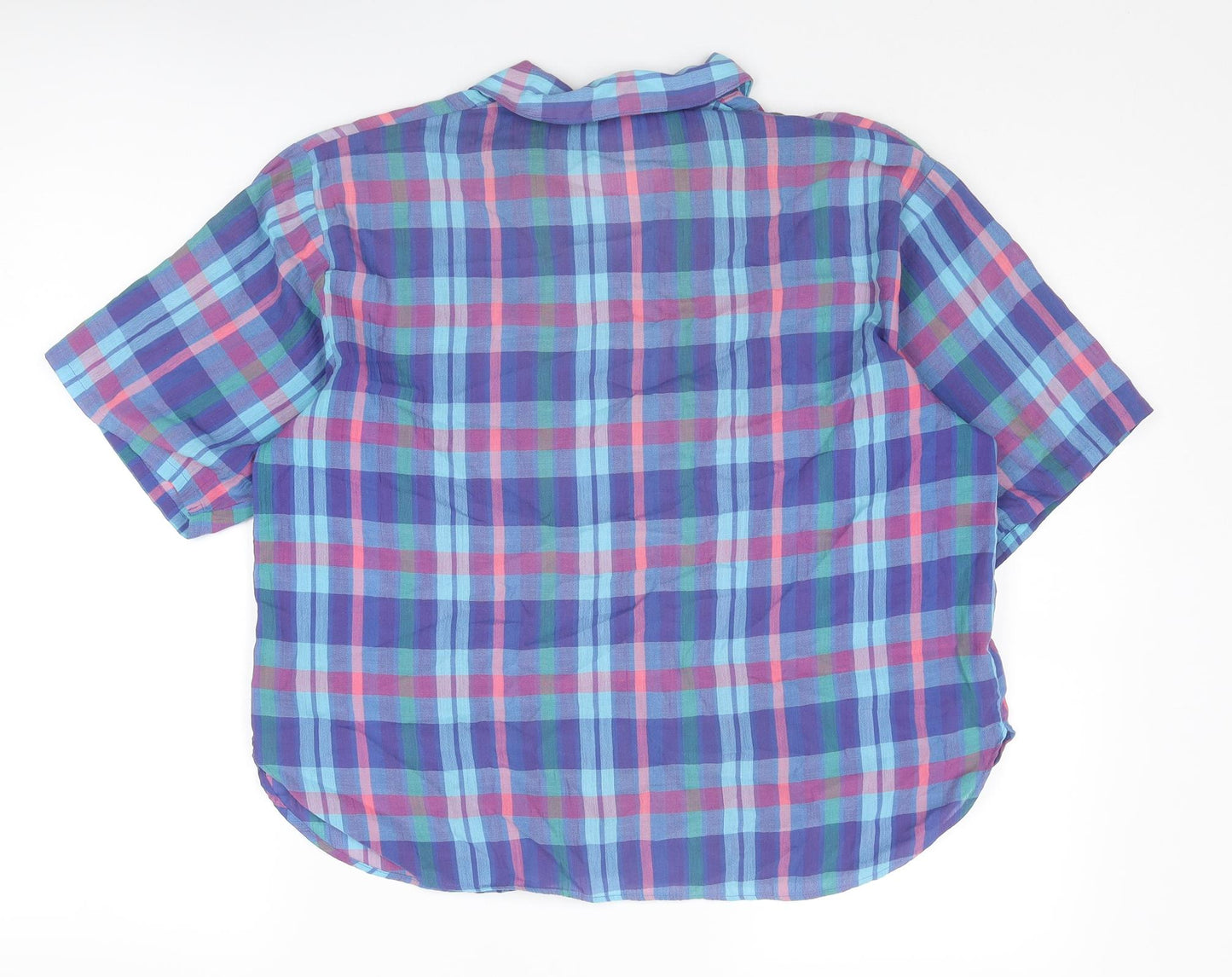 BHS Womens Multicoloured Plaid Polyester Basic Button-Up Size 14 Collared