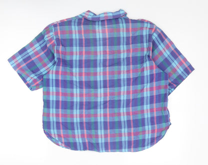 BHS Womens Multicoloured Plaid Polyester Basic Button-Up Size 14 Collared