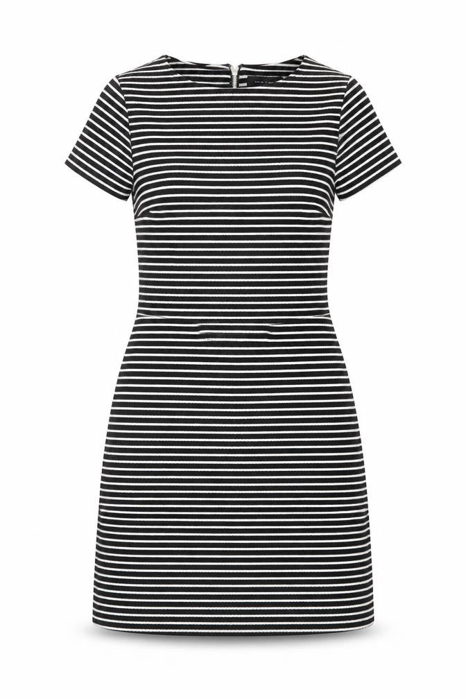 New Look Womens Black Striped Polyester Shift Size 10 Round Neck Zip
