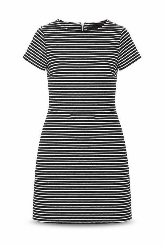 New Look Womens Black Striped Polyester Shift Size 10 Round Neck Zip