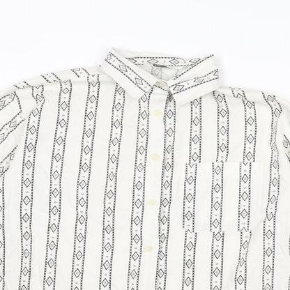 St Michael Womens White Geometric Cotton Basic Button-Up Size 8 Collared